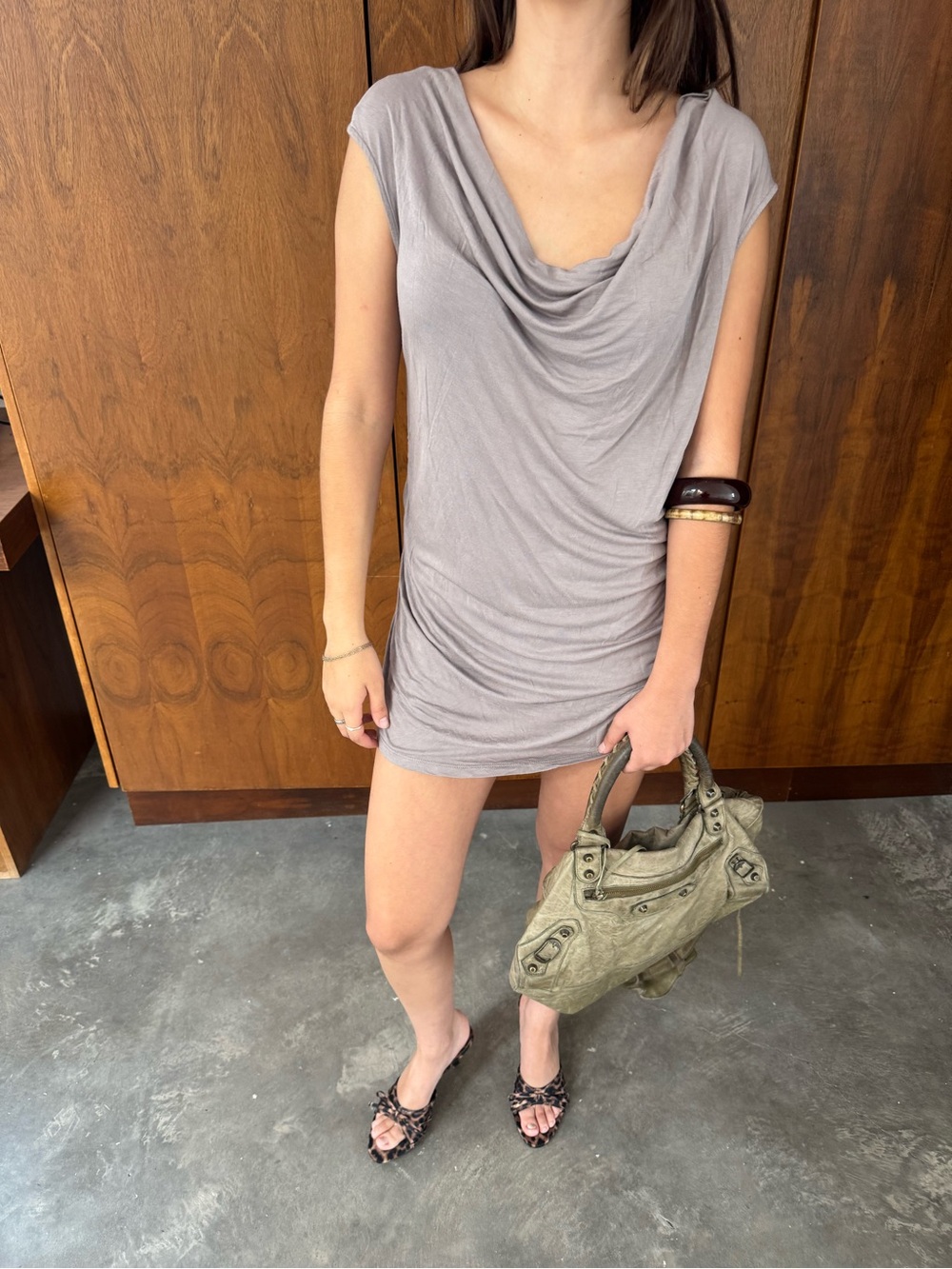 INC International Concepts Gray Draped Cowl Mini Dress